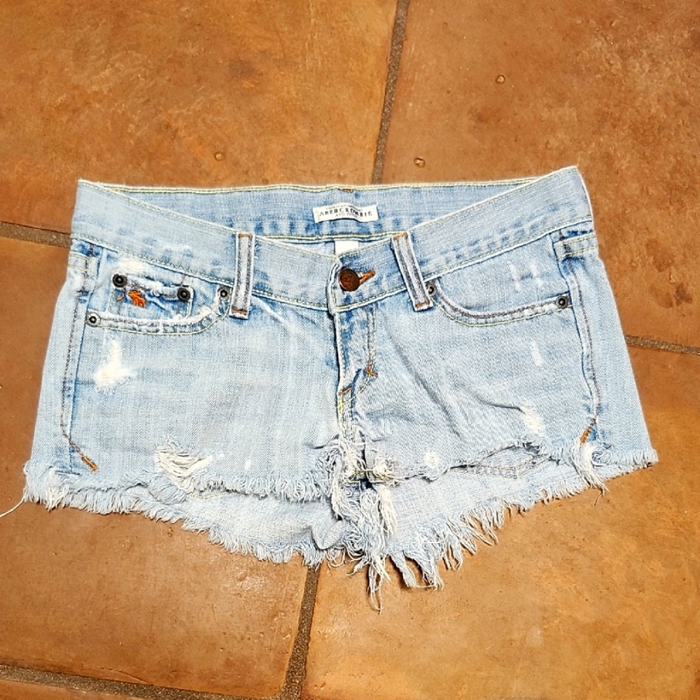 Abercrombie and Fitch Blue Jean Shorts Distressed Frayed Hem